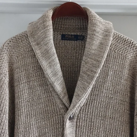 RALPH LAUREN Tan Heavy Knit Shawl Collared Cardigan Sweater, XL - Picture 5 of 12